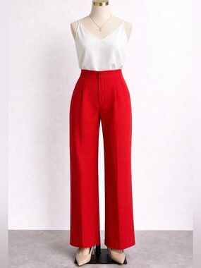 Mango 100% Linen High-Waisted Wide-Leg Trousers Size US 6